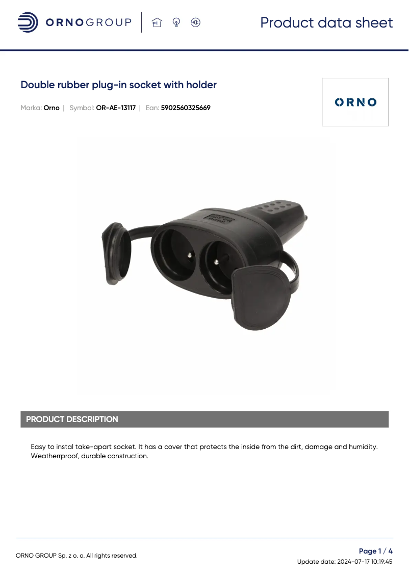 Página 1 del manual Ficha técnica ORNO OR-AE-13117