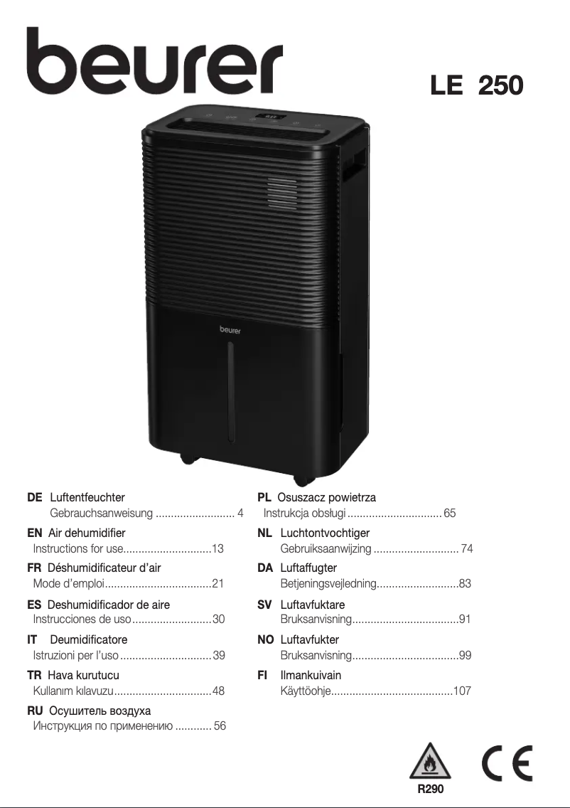 Imagen de la primera página del manual del dispositivo LE 250