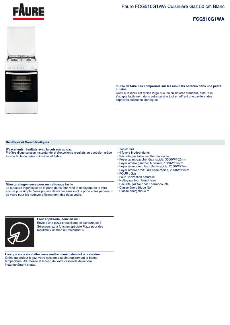Página nº 1 - Ficha técnica Faure FCG510G1WA