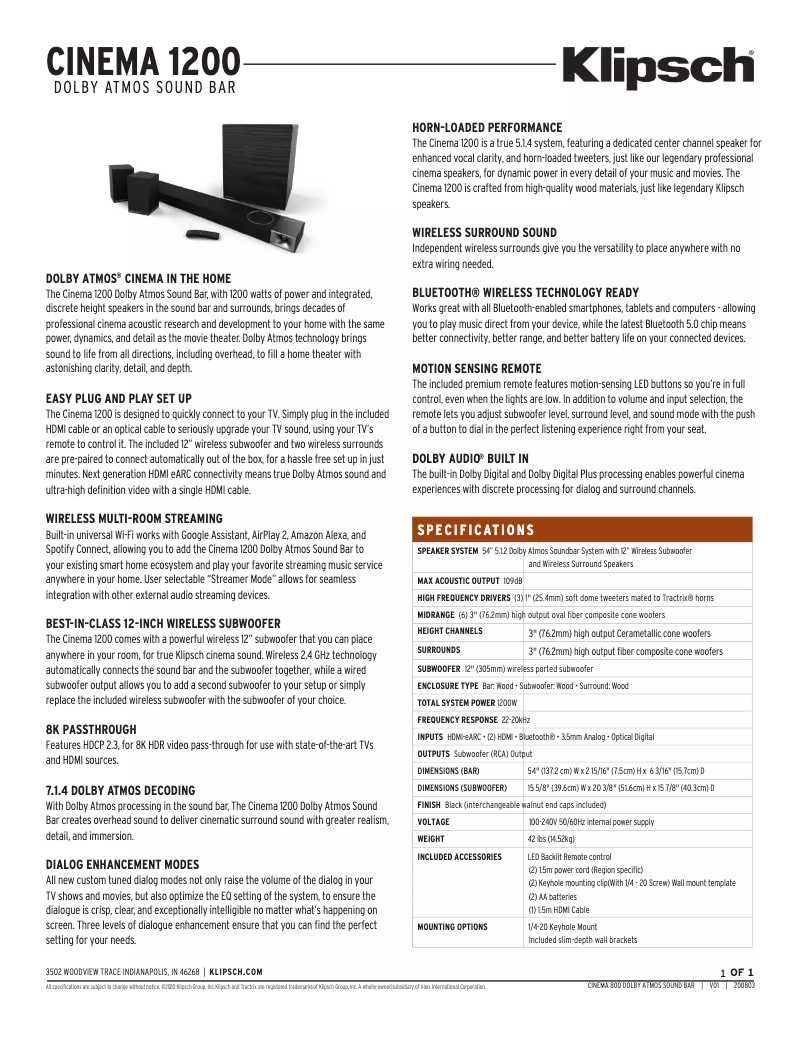 Imagen de la primera página del manual del dispositivo Cinema 1200