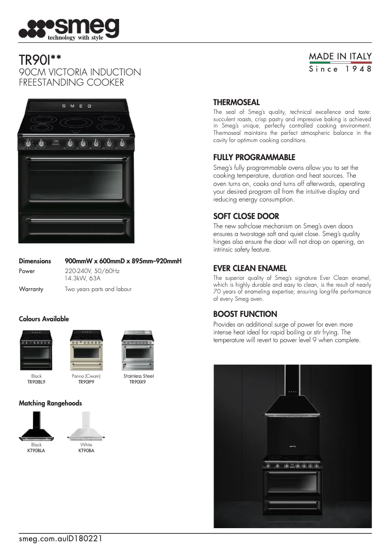 Página 1 del manual Ficha técnica Smeg TR90IP9