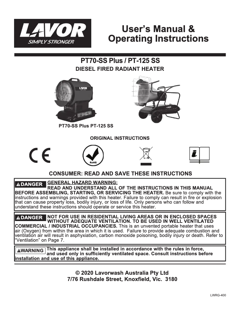 Imagen de la primera página del manual del dispositivo PT70-SS Plus