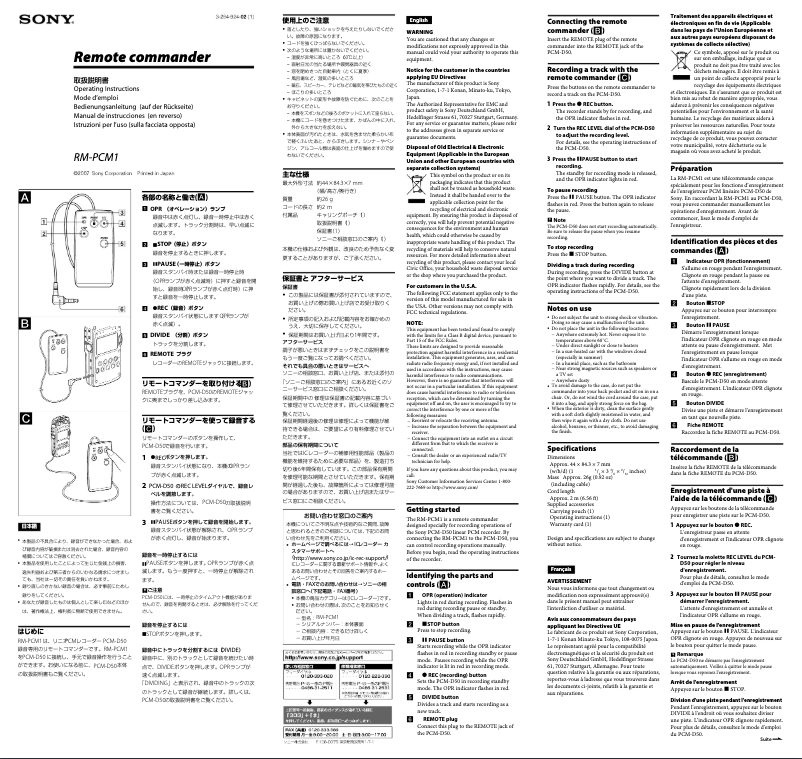 Imagen de la primera página del manual del dispositivo RM-PCM1