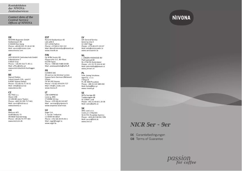 Imagen de la primera página del manual del dispositivo CafeRomatica 796