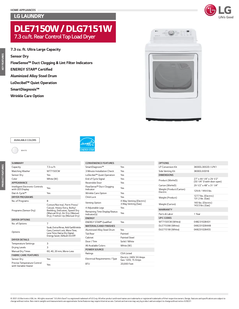 Imagen de la primera página del manual del dispositivo DLE7150W