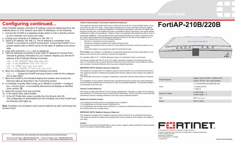 Página 1 del manual Manual de usuario Fortinet FortiAP 220B