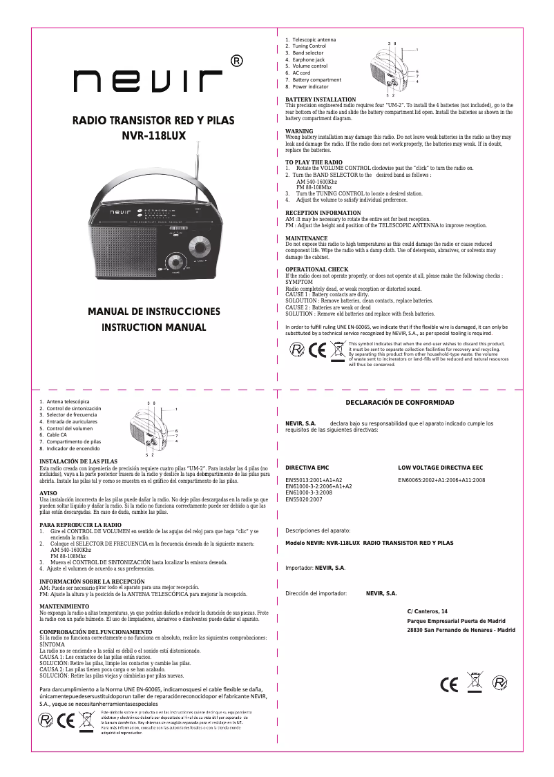 Página nº 1 - Manual de usuario Nevir NVR118