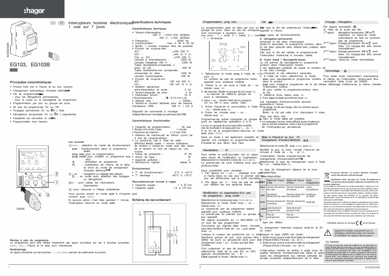 Página 1 del manual Manual de usuario Hager EG103
