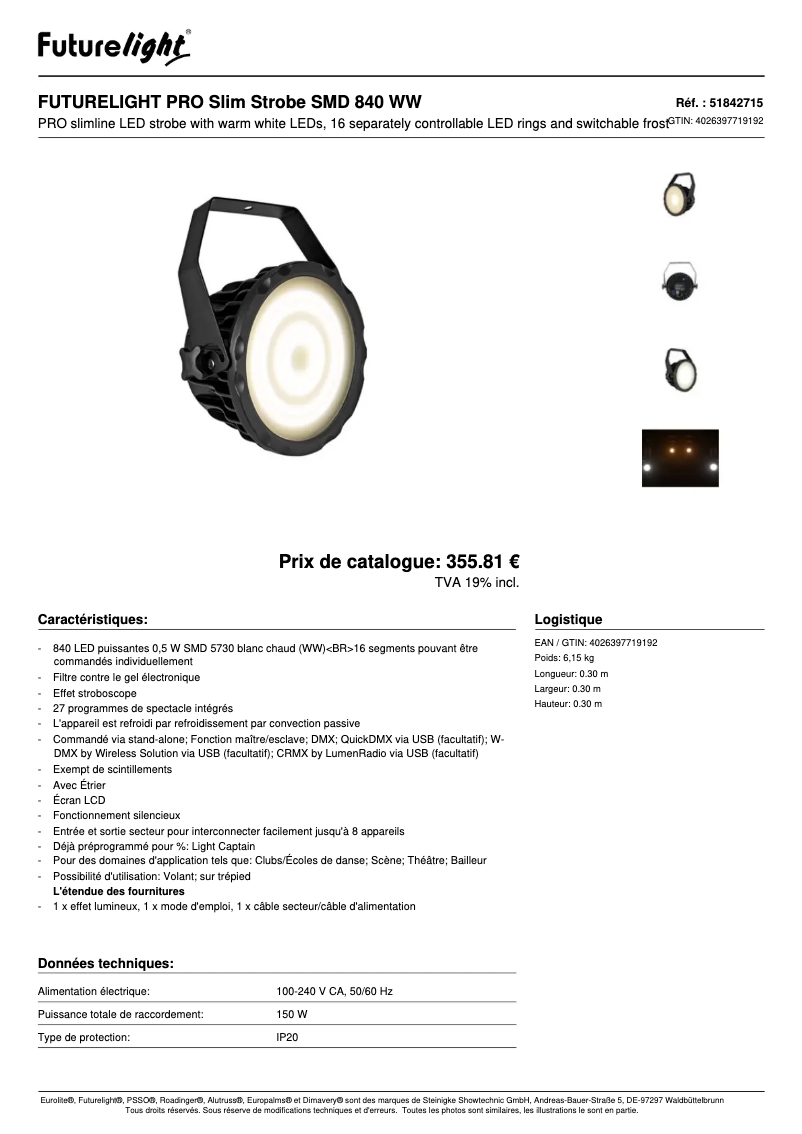Imagen de la primera página del manual del dispositivo PRO Slim Strobe SMD 840