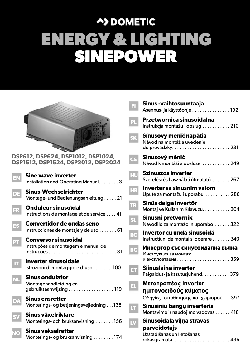 Imagen de la primera página del manual del dispositivo SinePower DSP 2012