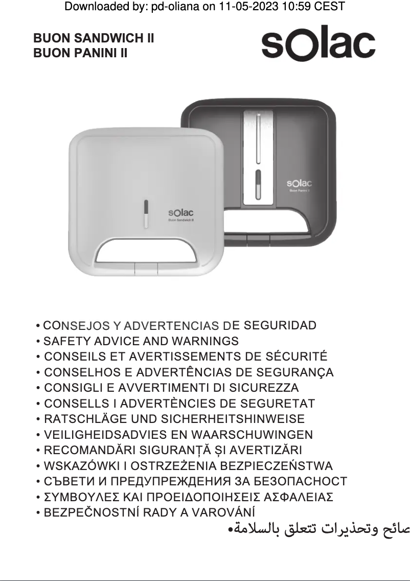 Imagen de la primera página del manual del dispositivo Buon Panini II SD5058