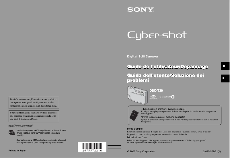 Imagen de la primera página del manual del dispositivo Cybershot DSC-T30
