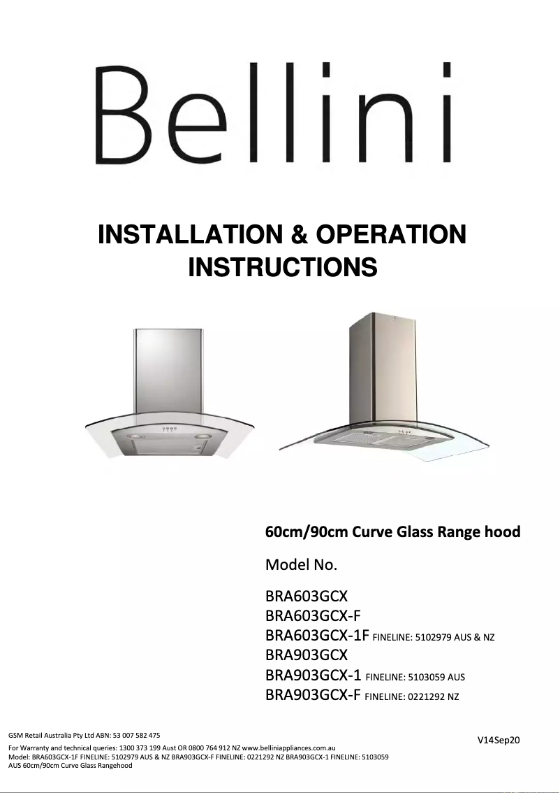 Página 1 del manual Manual de usuario Bellini BR603GCX-1F