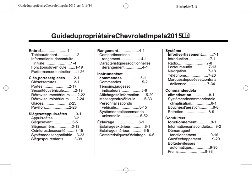 Página 1 del manual Manual de usuario Chevrolet Impala (2015)