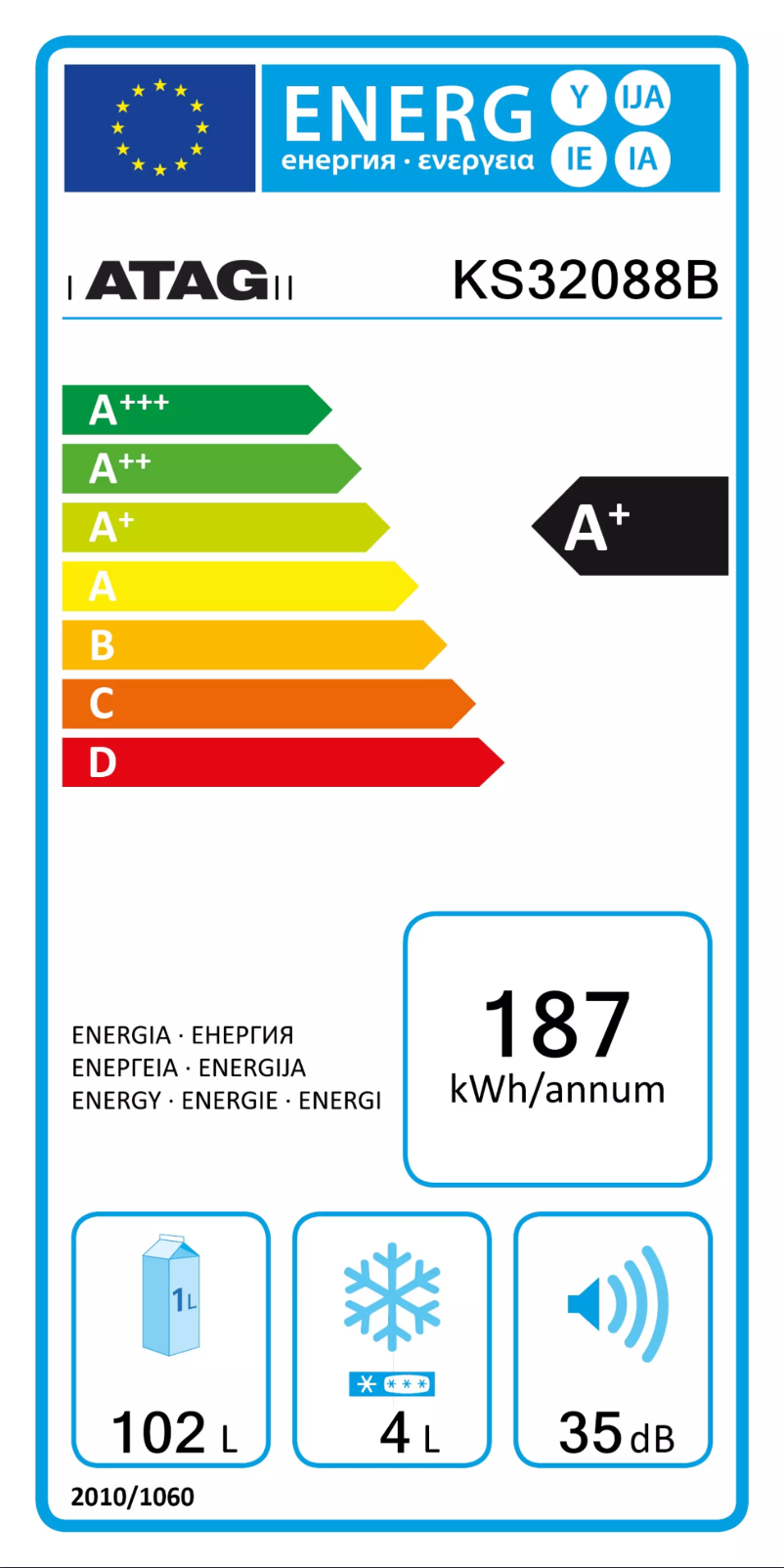 Página 1 del manual Etiqueta energética Atag KS32088B