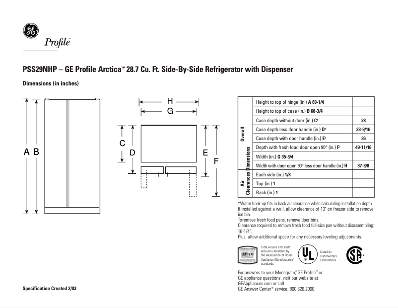 Imagen de la primera página del manual del dispositivo Profile PSS29NHPBB
