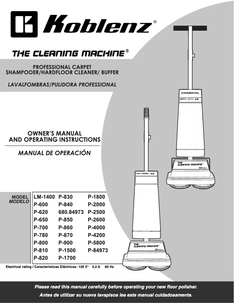 Imagen de la primera página del manual del dispositivo The Cleaning Machine P-620