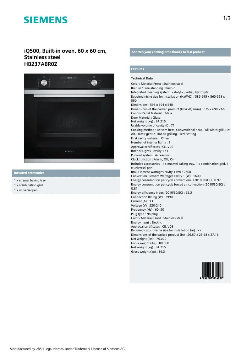 Imagen de la primera página del manual del dispositivo HB237ABR0Z