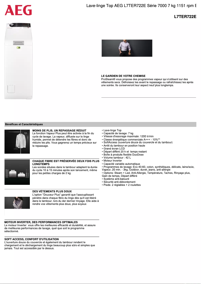 Página 1 del manual Ficha técnica AEG L7TER722E