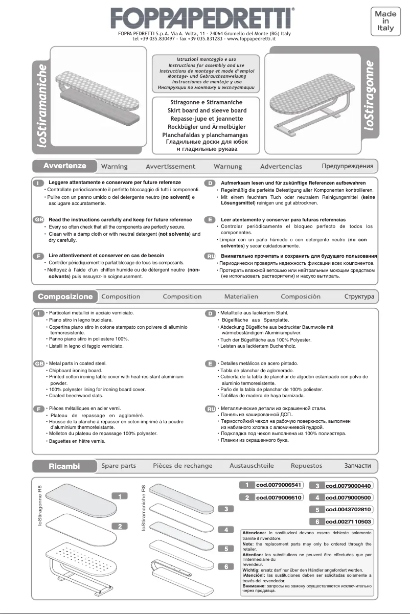 Página 1 del manual Manual de usuario Foppapedretti LoStiragonne