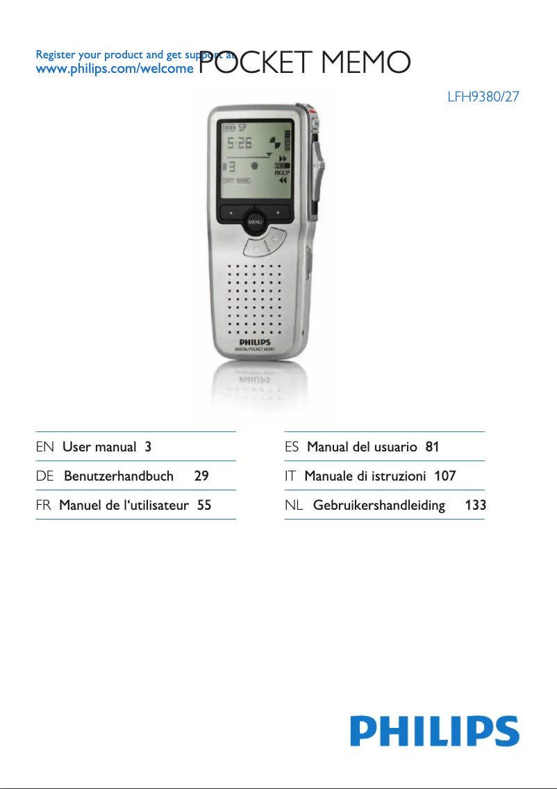 Página 1 del manual Manual de usuario Philips Pocket Memo LFH9380