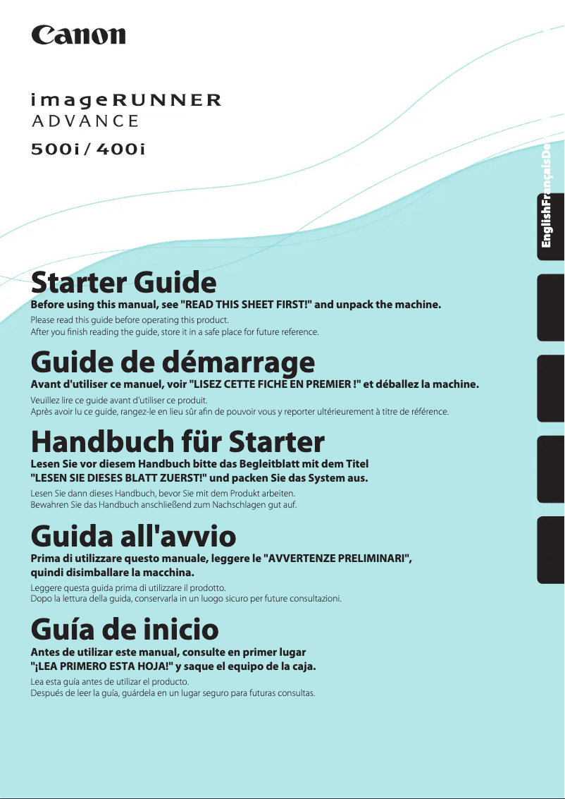 Imagen de la primera página del manual del dispositivo imageRUNNER ADVANCE 500i