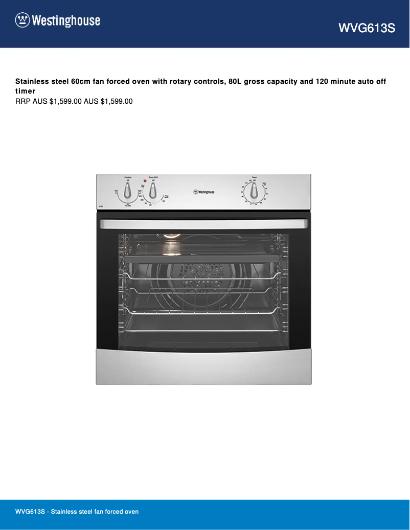 Página 1 del manual Ficha técnica Westinghouse WVG613SLPG