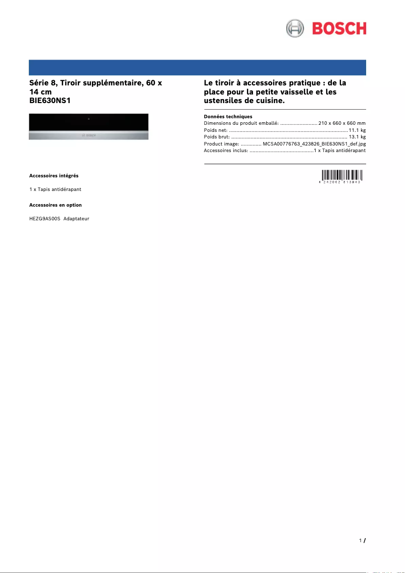 Página 1 del manual Ficha técnica Bosch BIE630NS1