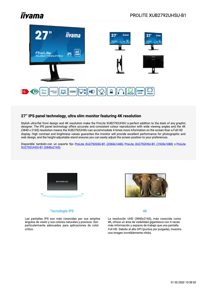 Imagen de la primera página del manual del dispositivo ProLite XUB2792UHSU