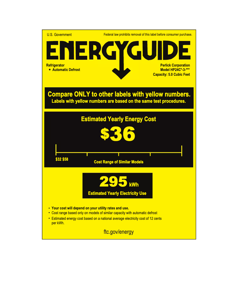 Página 1 del manual Etiqueta energética Perlick HP24CS-3-2R