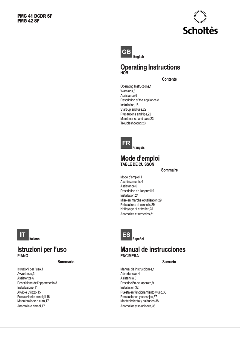 Imagen de la primera página del manual del dispositivo PMG 41 DCDR SF