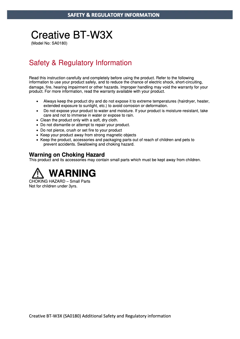 Imagen de la primera página del manual del dispositivo BT-W3X