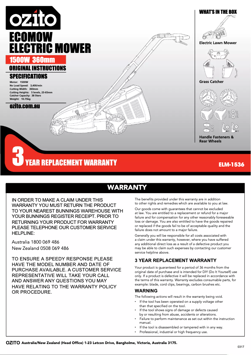 Imagen de la primera página del manual del dispositivo ELM-1536