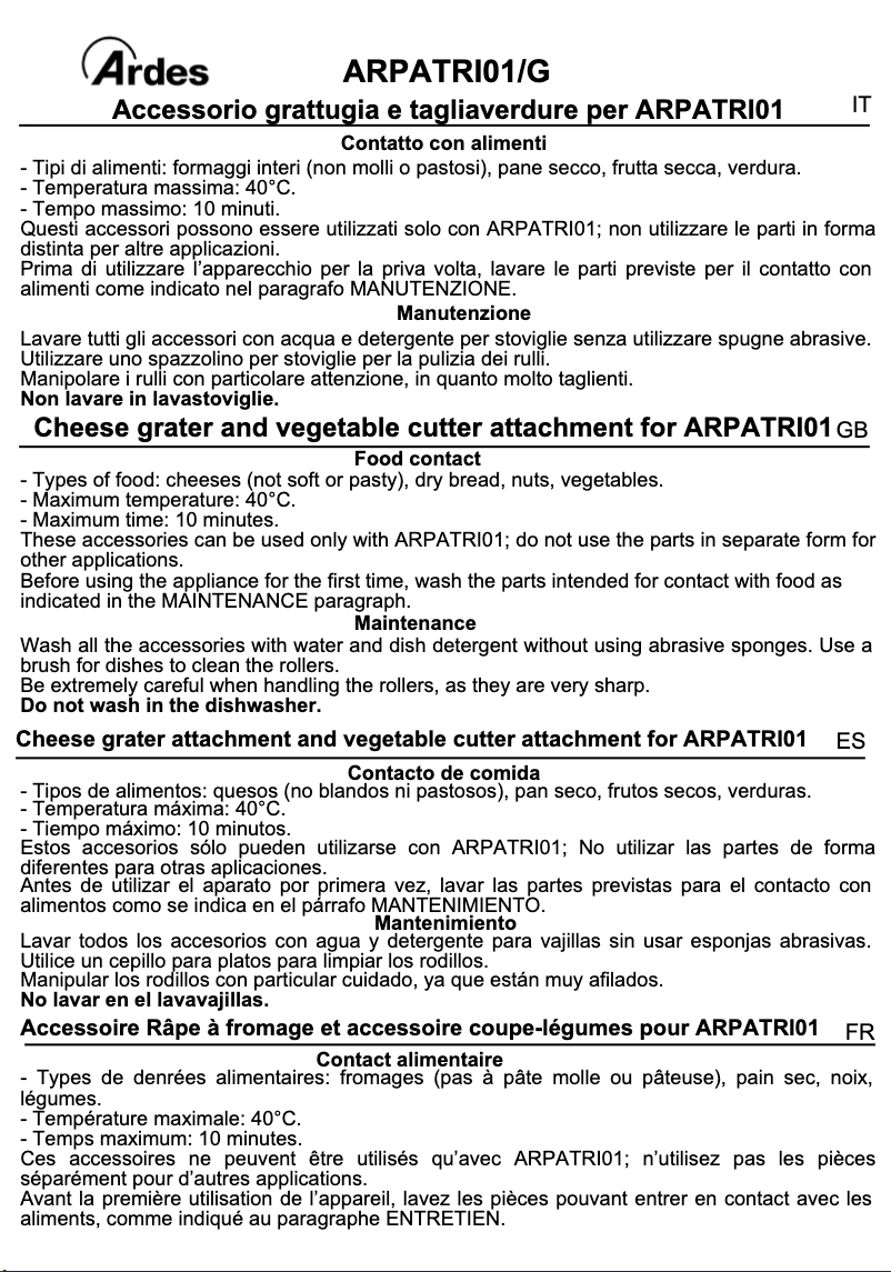 Imagen de la primera página del manual del dispositivo ARPATRI01/G