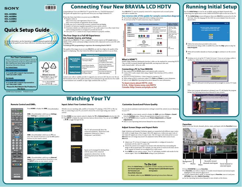 Imagen de la primera página del manual del dispositivo Bravia KDL-40XBR6