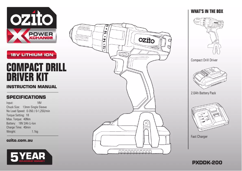 Página 1 del manual Manual de instrucciones Ozito PXDDK-200