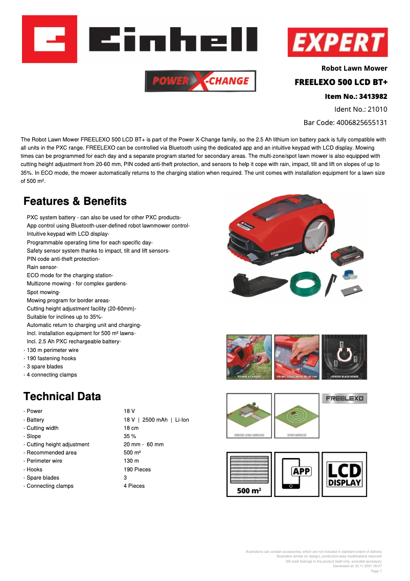 Página nº 1 - Ficha técnica Einhell FREELEXO 500 LCD BT+