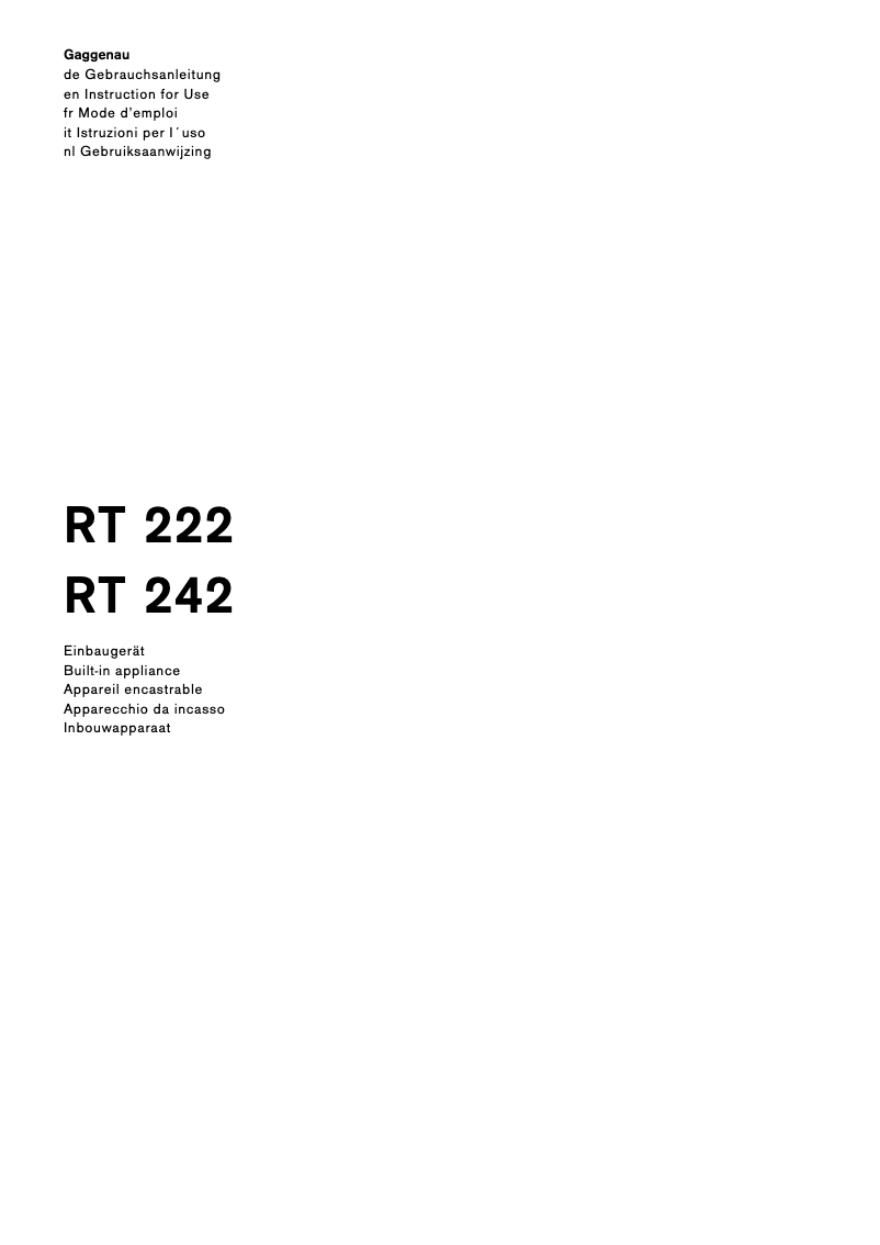Página 1 del manual Manual de usuario Gaggenau RT222102