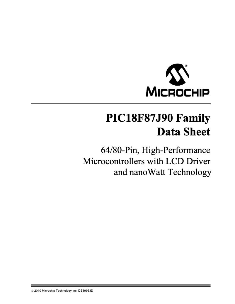 Imagen de la primera página del manual del dispositivo PIC18F67J90