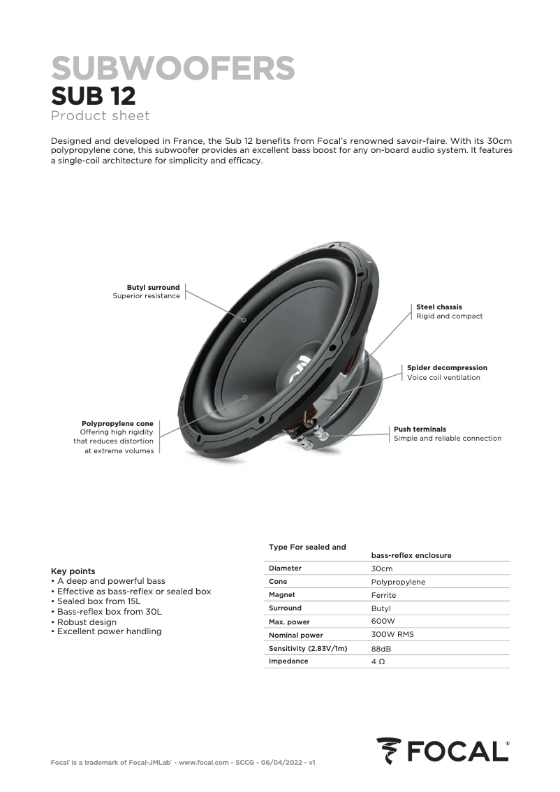 Página nº 1 - Ficha técnica Focal SUB 12