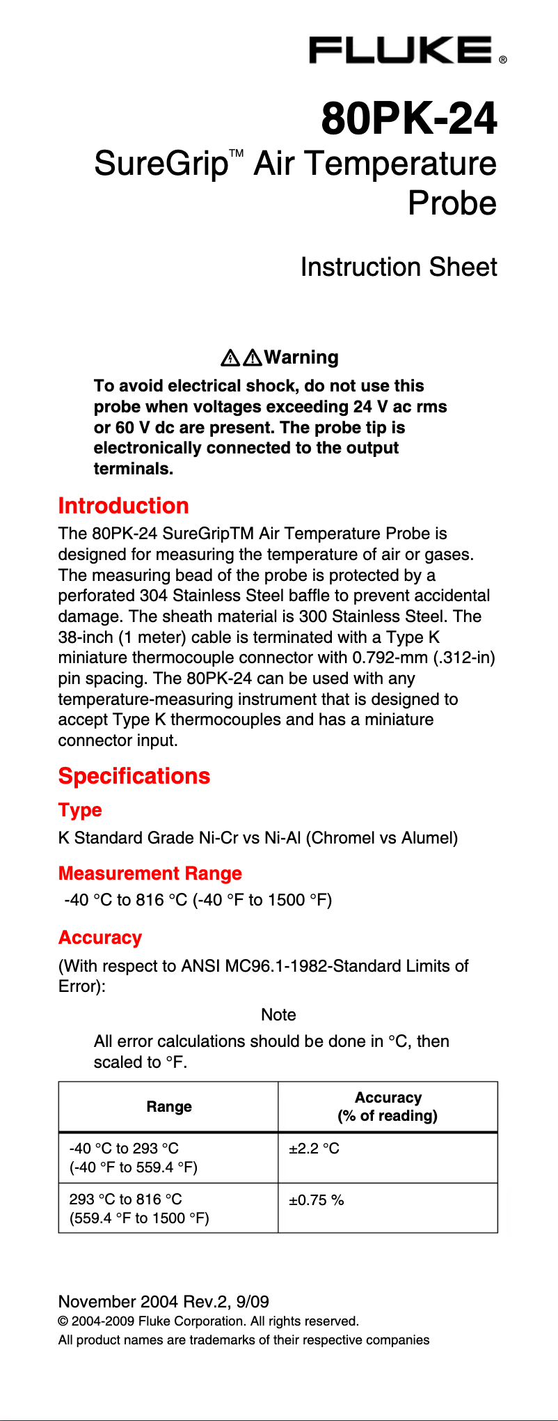 Página 1 del manual Manual de usuario Fluke SureGrip 80PK-24
