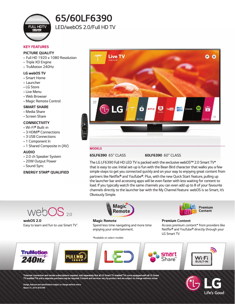 Imagen de la primera página del manual del dispositivo 65LF6390