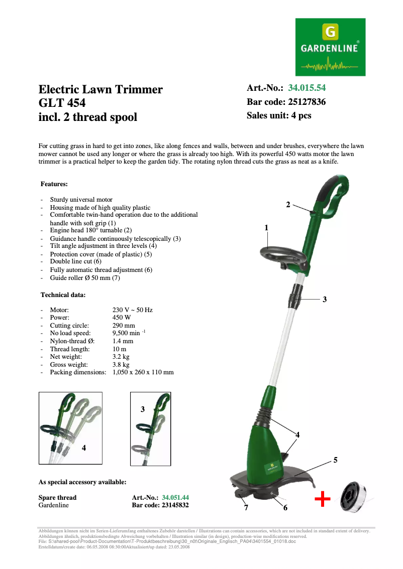 Página nº 1 - Ficha técnica Gardenline GLT 454