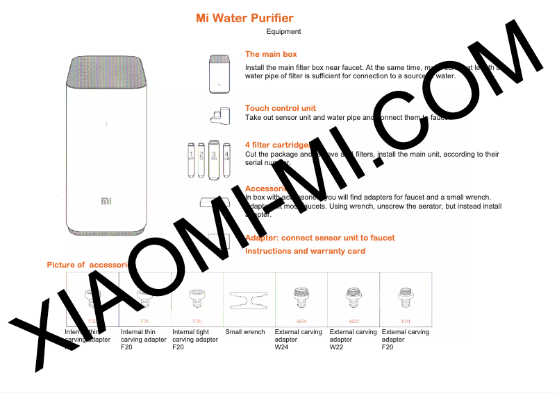 Imagen de la primera página del manual del dispositivo Mi Water Purifier