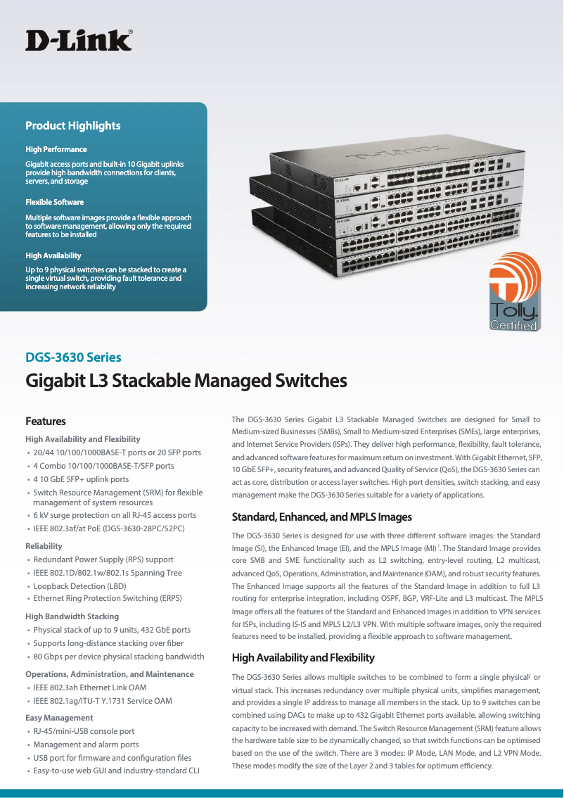 Imagen de la primera página del manual del dispositivo DGS-3630