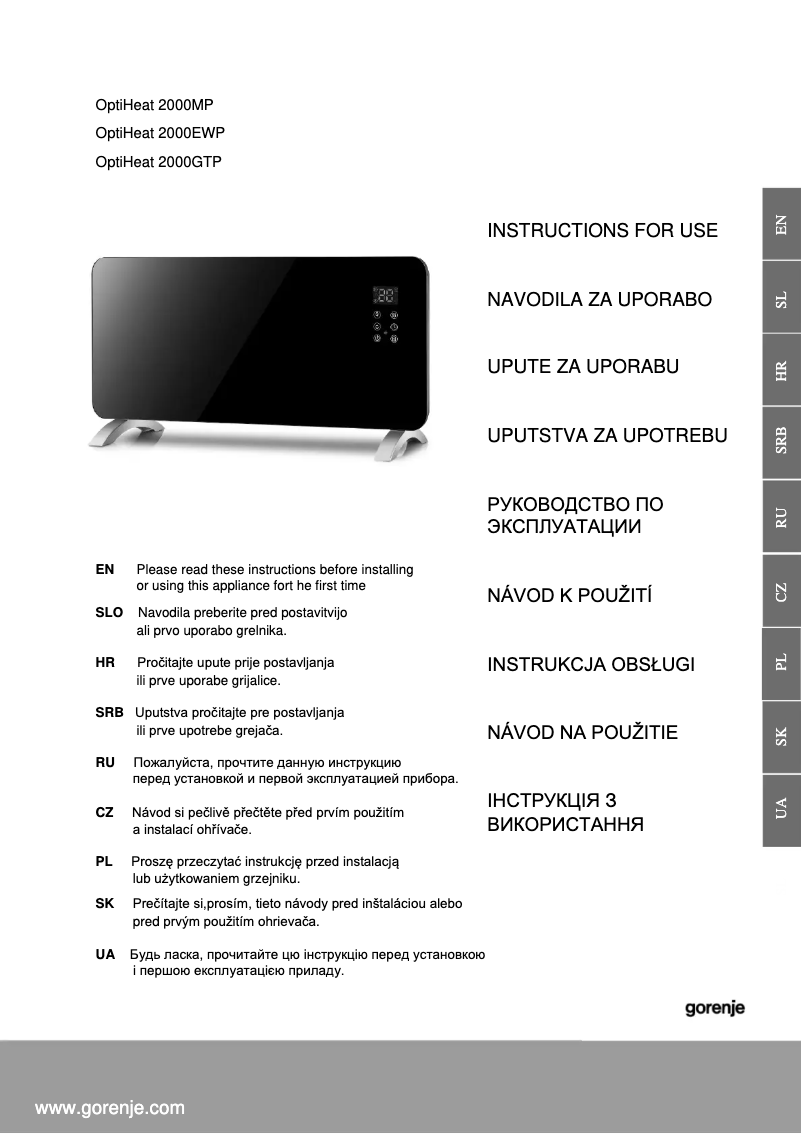 Página 1 del manual Manual de usuario Gorenje OptiHeat 2000GTP