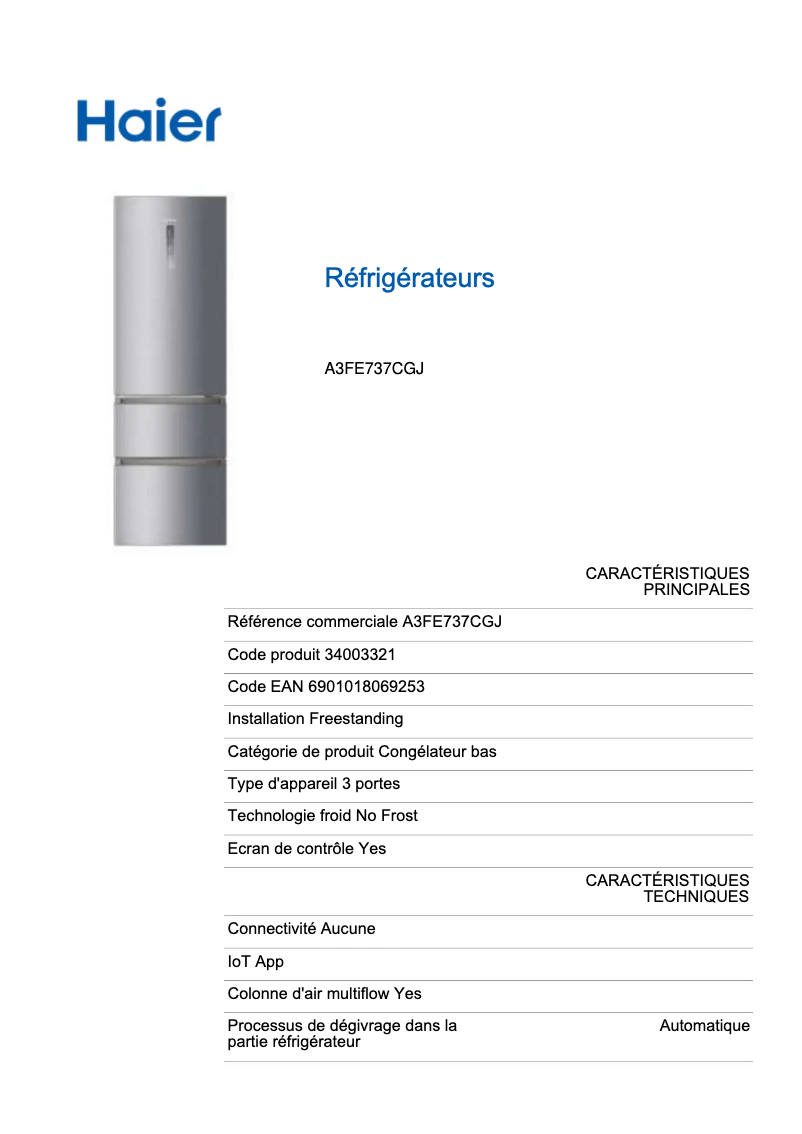 Imagen de la primera página del manual del dispositivo A3FE737CGJ