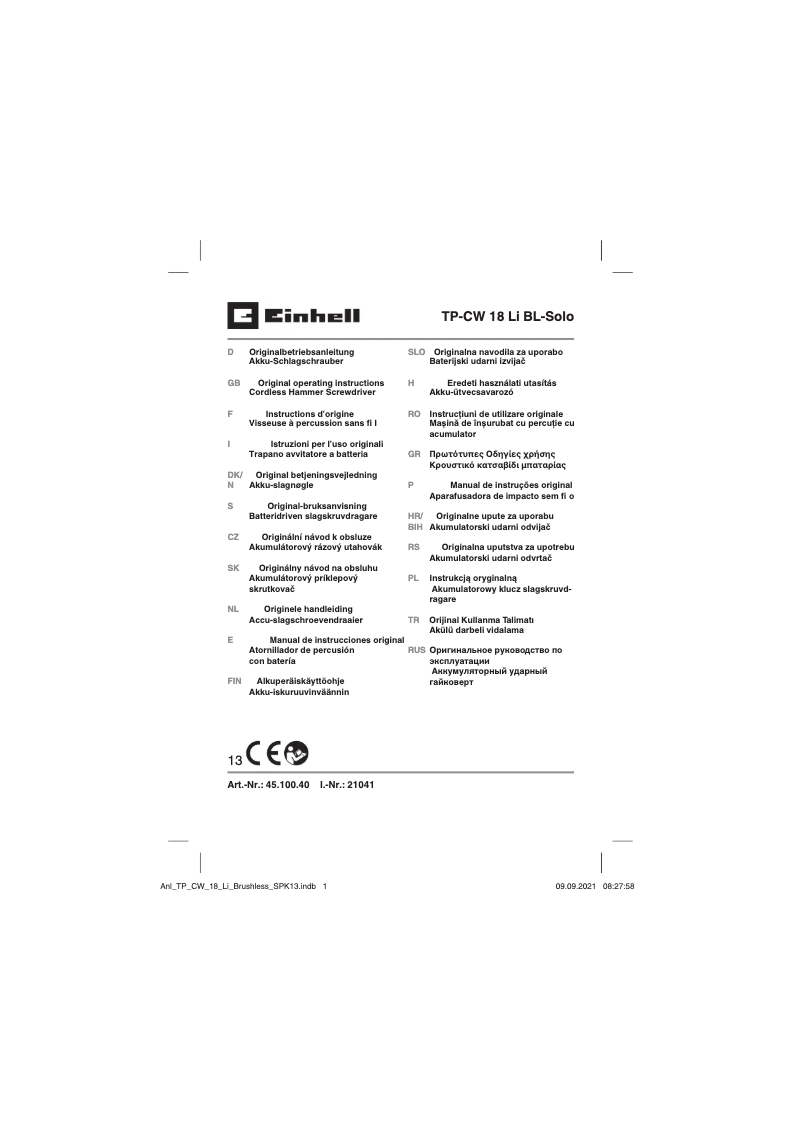 Página 1 del manual Manual de usuario Einhell TP-CW 18 Li BL-Solo