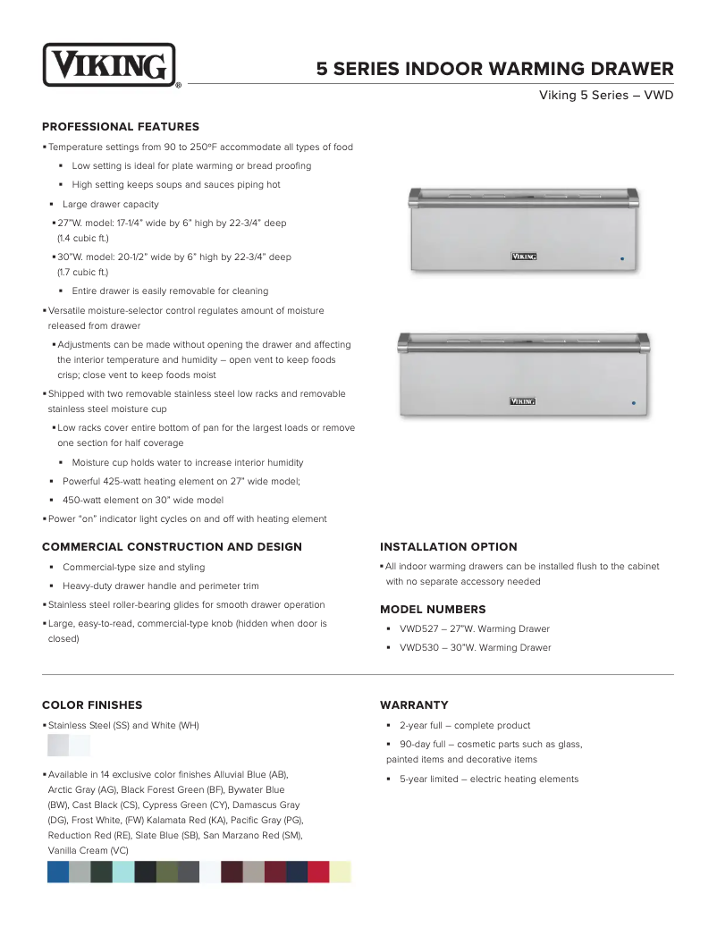 Página 1 del manual Ficha técnica Viking VWD530SS
