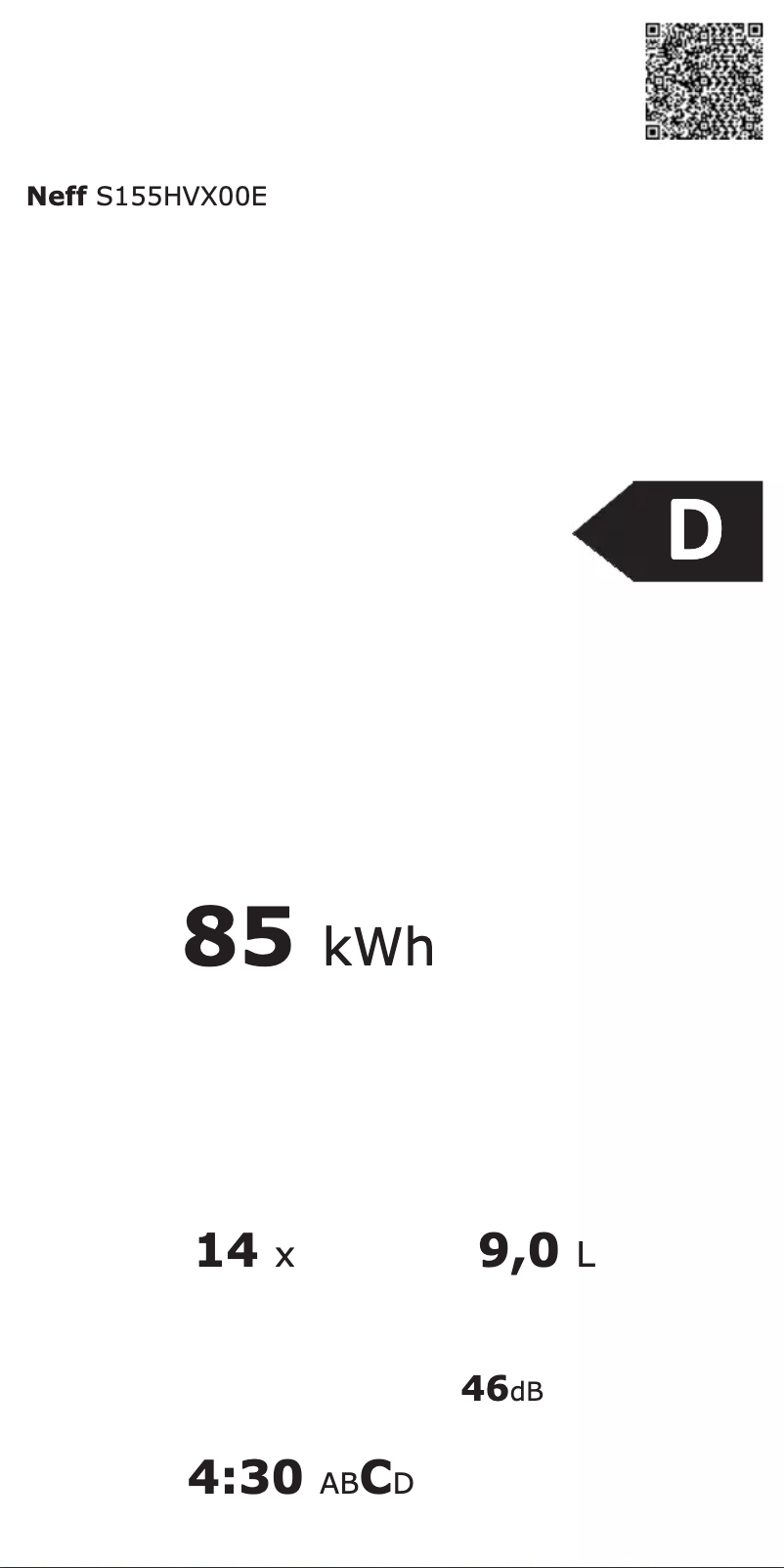 Página 1 del manual Etiqueta energética Neff S155HVX00E